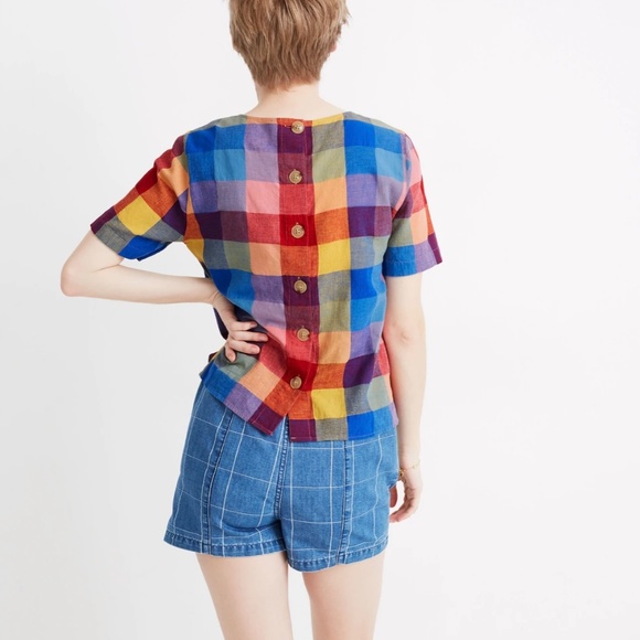 Summer - Madewell Gingham Boxy Button Back Top red picnic plaid - Picture 3 of 7